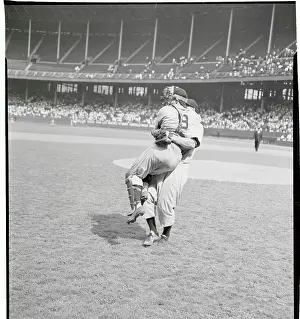 Vic Raschi Lifting Yogi Berra
