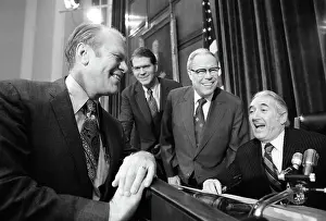 Prints of Representative Gerald R. Ford (left), the first vice presidential nominee ever to face congressional confirmation, told his House colleagues that President Nixon has his full support A Visual Journey Through History: Vice President Nominee Gerald Ford Faces Congressional Confirmation