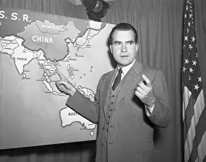 Vice President Richard Nixon Pointing to Map of Asia