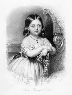 Prints of Vintage engraving of Queen Victoria as a young girl. Engraving from 1855, phot by D Walker Queen Victoria (r. 1819-1901) Prints: Victoria Princess Royal