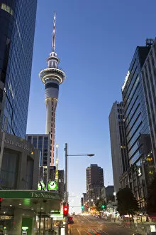 Images Dated 5th January 2013: Victoria Street West, Skytower and skyscrapers at night, Auckland, Auckland Region, New Zealand
