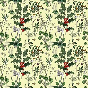 Prints of Victorian Botanical, Hand-Colored, Seamless pattern. Realistic blooming isolated flowers, Vintage fabric background. Beautiful Cottage Garden and wildflowers. Wallpaper baroque. Drawing engraving The Magical World Of Illustration Prints: Victorian Botanical, Hand-Colored