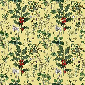Prints of Victorian Botanical, Hand-Colored, Seamless pattern. Realistic blooming isolated flowers, Vintage fabric background. Beautiful Cottage Garden and wildflowers. Wallpaper baroque. Drawing engraving The Magical World Of Illustration Prints: Victorian Botanical, Hand-Colored