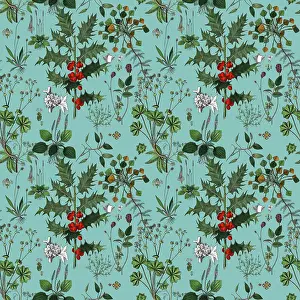 Prints of Victorian Botanical, Hand-Colored, Seamless pattern. Realistic blooming isolated flowers, Vintage fabric background. Beautiful Cottage Garden and wildflowers. Wallpaper baroque. Drawing engraving The Magical World Of Illustration Prints: Victorian Botanical, Hand-Colored