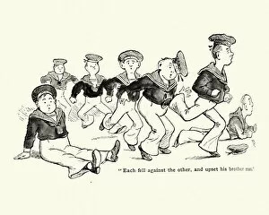 Images Dated 21st March 2018: Victorian cartoon of sailors fallling over each other