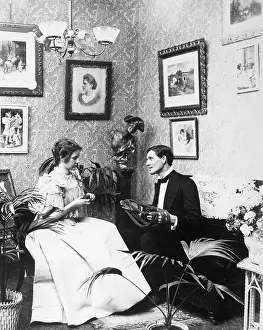 Couples Prints: Victorian Couple Alone Knitting