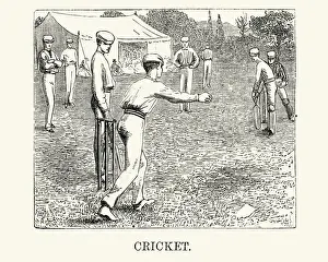 Victorian cricket match illustration, 19th Century