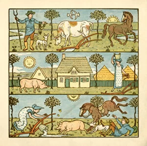 Images Dated 21st December 2012: Victorian farmyard scenes - from idyll to chaos
