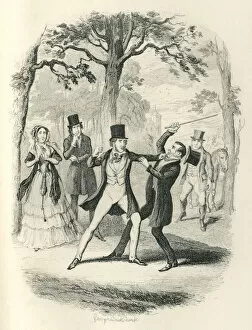 Fighting Gallery: Two Victorian gentlemen fighting in a park