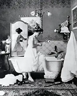 Taking A Bath Prints: Victorian Lady Preparing Her Bath
