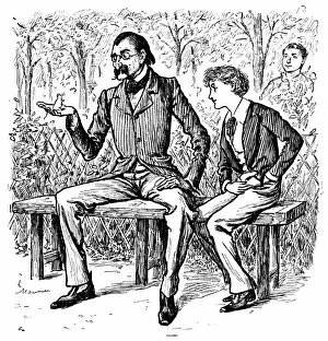 Images Dated 12th January 2018: Victorian man holding a mouse while his son looks on