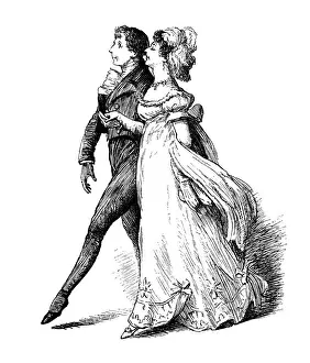 Victorian man leading a lady out to dance