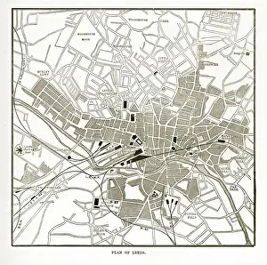 Victorian Map of Leeds, England Engraving, Circa 1840