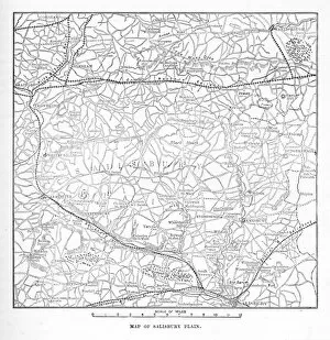 Images Dated 24th June 2015: Victorian Map of The Salisbury Plain of England Engraving