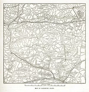 Images Dated 30th January 2018: Victorian Map of The Salisbury Plain of England Engraving