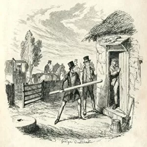 Carriage Gallery: Two Victorian men trying to force entry to a cottage