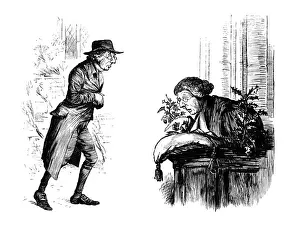 Celebration Prints: Victorian parson walking to church and preaching a Christmas sermon