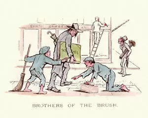 Images Dated 13th August 2018: Victorian satirical cartoon, Brothers of the Brush, Artist and cleaners