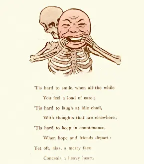 Mask Prints: Victorian satirical cartoon, Depression hiding behind a smiling mask