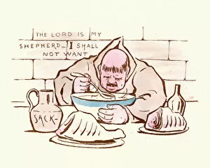 Eating Gallery: Victorian satirical cartoon the greedy monk