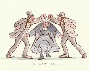 Colour Collection: Victorian satirical cartoon - Law Suit as a boxing match
