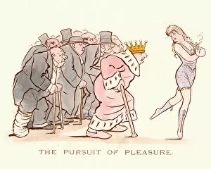 Colour Collection: Victorian satirical cartoon, The pursuit of pleasure, 19th Century