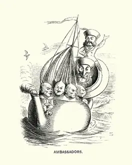 Ambassador Prints: Victorian satirical cartoon about western ambassadors to China, 1869