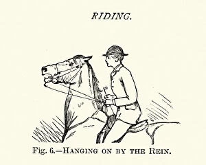 Images Dated 27th April 2018: Victorian sports, Riding, Hanging on by the rein, 19th Century