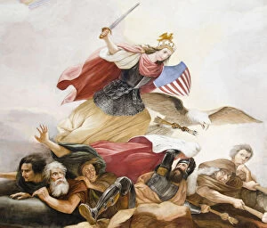victory, history, fine art painting, battle, women, men, large group of people, capitol building
