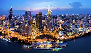 Vietnam, Ho Chi Minh City, Bach Dang Wharf aerial view