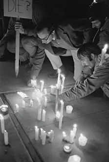 Prints of Protestors lighting candles at the Vietnam Moratorium anti-war demonstration at San Luis Obispo in California, USA, 15th October 1969. (Photo by Pix/Michael Ochs Archives/Getty Images) Vietnam War Prints: Vietnam Moratorium