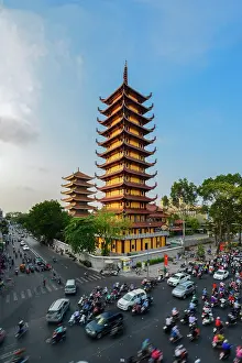 Vietnam National Pagoda skyline by sunset