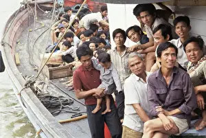 Malaysia Prints: Vietnam Refugees Riding in a Boat