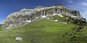 View towards the Alpstein massif with Saentis Mountain from Schwegalp, Switzerland, Europe