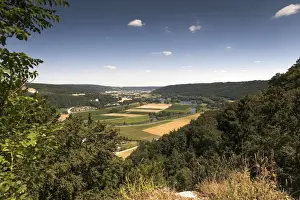 View over Altmuehltal valley, recreational area of Kratzmuehlsee lake, Altmuhltal, Bavaria, Germany