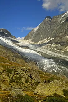 View across the Anen Glacier and the Lang Glacier to the Loetschenluecke mountain pass, Loetschental Valley, Valais
