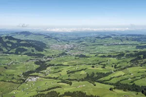 View of the Appenzellerland region and the town of Appenzell as seen from Hoher Kasten mountain, 1794m