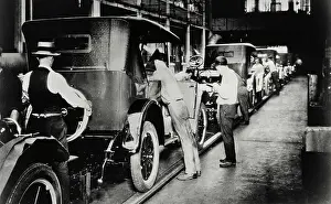 Flint Prints: View of Assembly Line of Early Automobiles