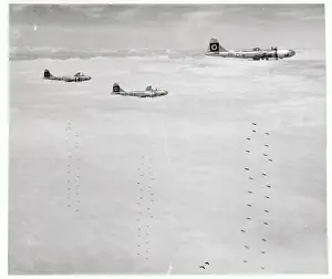 View of B-29 Planes Dropping Bombs