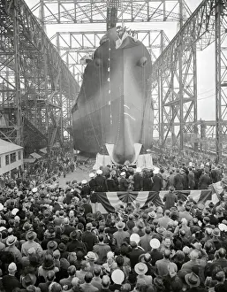 Newport News Prints: View of Battleship Launching