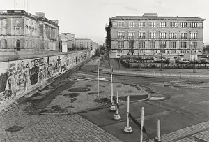 Aged Prints: View over the Berlin Wall in 1985, Martin Gropius Building on the west side, today s