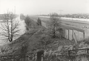 View over the Berlin Wall in 1985, panorama of the inner German border, known as the Death Strip