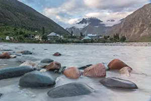 High Prints: View of Bhag river with jispa village and tourist resort in jispa on leh manali highway in summer