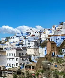 Townscape Gallery: View on blue houses of the medina of Chefchaouen, Chaouen, reef mountains