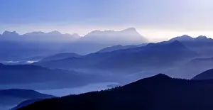 Eastern Alps Prints: View from the Brauneck on the Jachenau with Walchensee and Zugspitze with Wetterstein range