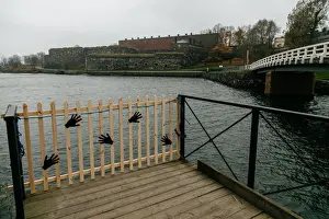 View on a bridge connecting Susisaari and Iso-Mustasaari islands in Suomenlinna, Finland