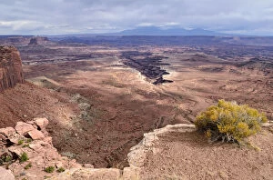 View from the Buck Canyon Overlook with approaching thunderstorm clouds, Canyonlands National Park, Moab, Utah, USA