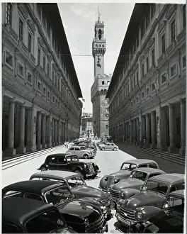 Parked Prints: View of Cars Before Palace Uffizi