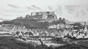 Fortification Collection: View of the citadel of Bitsch and the town of Bitche in the Lorraine region circa 1870, France