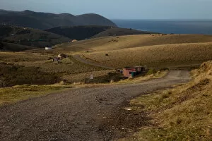 View of country road and sea, Punskop, Port St Johns, Eastern Cape, South Africa
